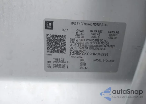 2017 Chevrolet Tahoe Premier z USA, uszkodzony, nr VIN 1GNSKCKC2HR348294